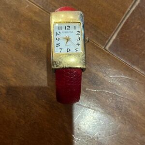 Persona Gold-Tone Watch with Red Strap